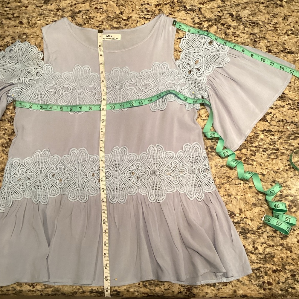 Women's Light Blue Lace Cold Shoulder Top - Picture 7 of 7